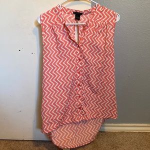 Pink/coral and white chevron sleeveless lightweight top